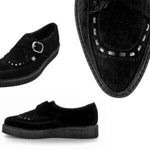 T.U.K  Buckle Black Suede Leather Pointed Punk Goth Creeper‎ Boot US M4/W6 NEW